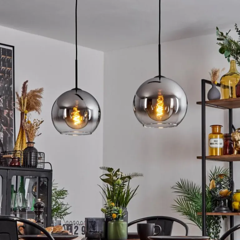 Suspension Verre 25 cm Koyoto Chrome, Clair, Fumé, 2 lumières