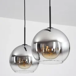 Suspension Verre 25 cm Koyoto Chrome, Clair, Fumé, 2 lumières