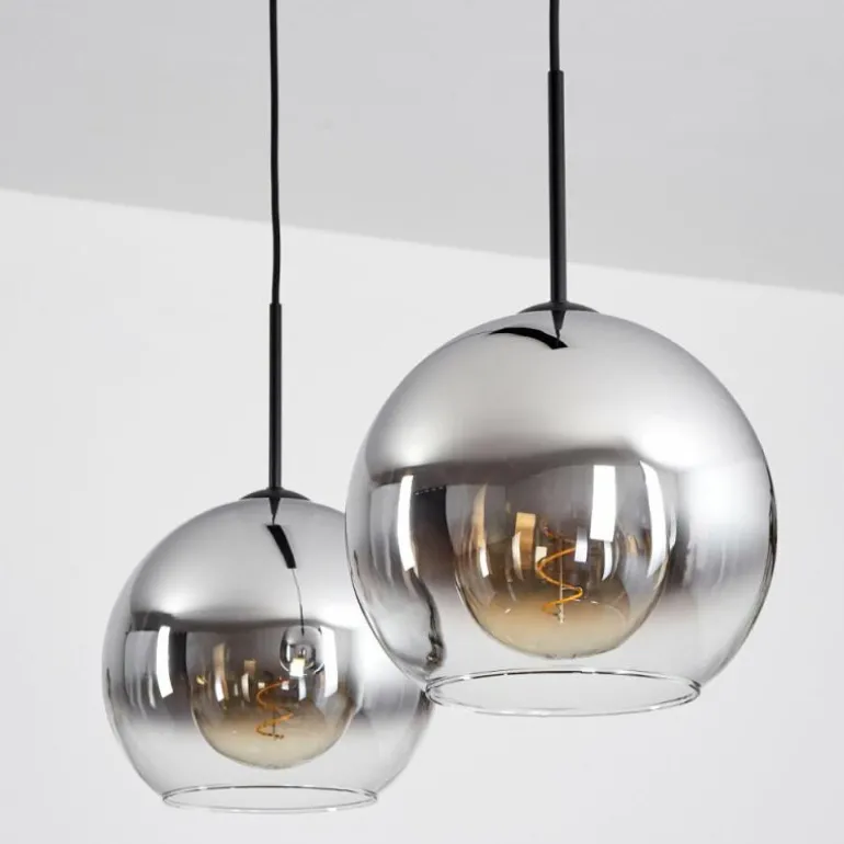 Suspension Verre 25 cm Koyoto Chrome, Clair, Fumé, 2 lumières