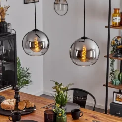 Suspension Verre 25 cm Koyoto Chrome, Clair, Fumé, 2 lumières