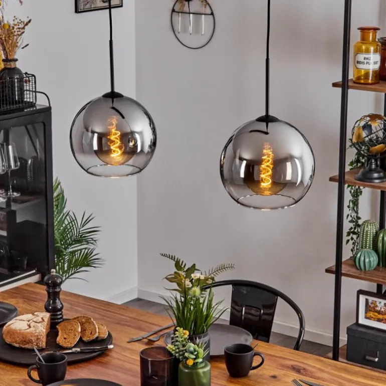 Suspension Verre 25 cm Koyoto Chrome, Clair, Fumé, 2 lumières