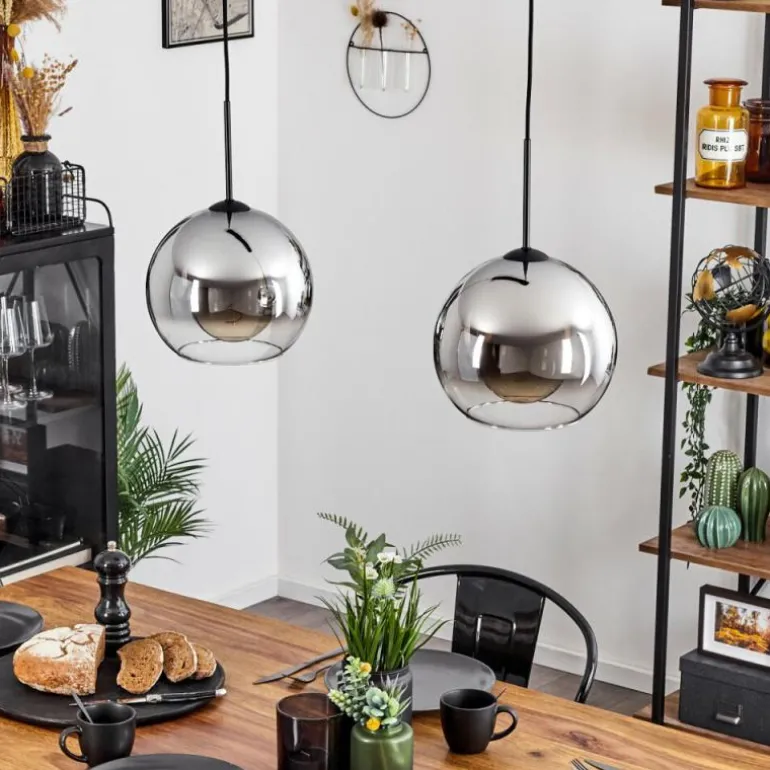 Suspension Verre 25 cm Koyoto Chrome, Clair, Fumé, 2 lumières