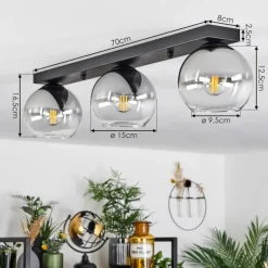 Suspension Verre 15 cm Koyoto Chrome, Clair, Fumé, 3 lumières