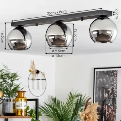 Suspension Verre 15 cm Koyoto Chrome, Fumé, 3 lumières