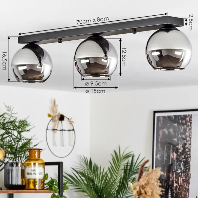 Suspension Verre 15 cm Koyoto Chrome, Fumé, 3 lumières