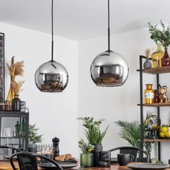 Suspension Verre 25 cm Koyoto Chrome, Fumé, 2 lumières