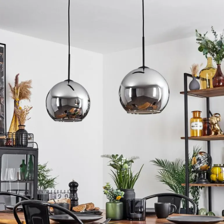 Suspension Verre 25 cm Koyoto Chrome, Fumé, 2 lumières