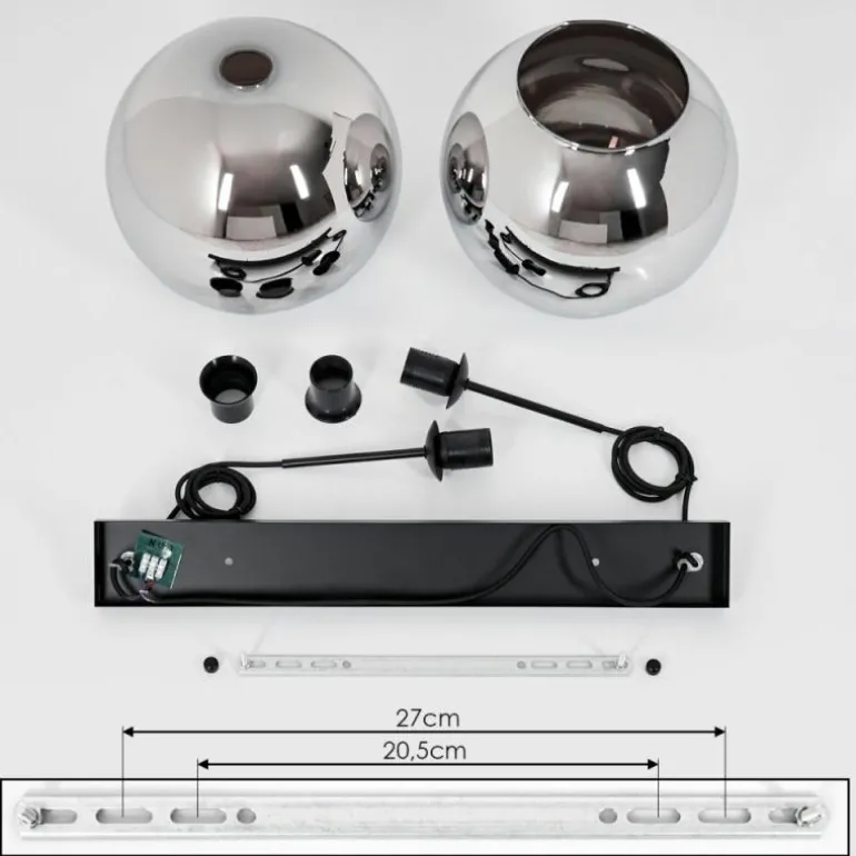 Suspension Verre 25 cm Koyoto Chrome, Fumé, 2 lumières