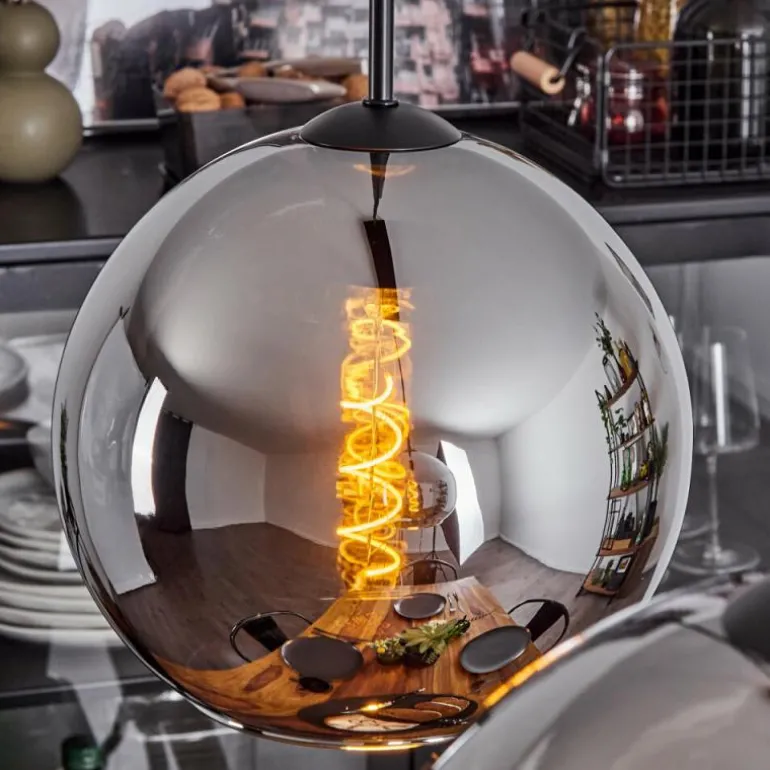 Suspension Verre 25 cm Koyoto Chrome, Fumé, 2 lumières