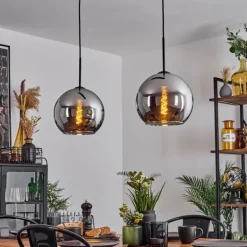 Suspension Verre 25 cm Koyoto Chrome, Fumé, 2 lumières