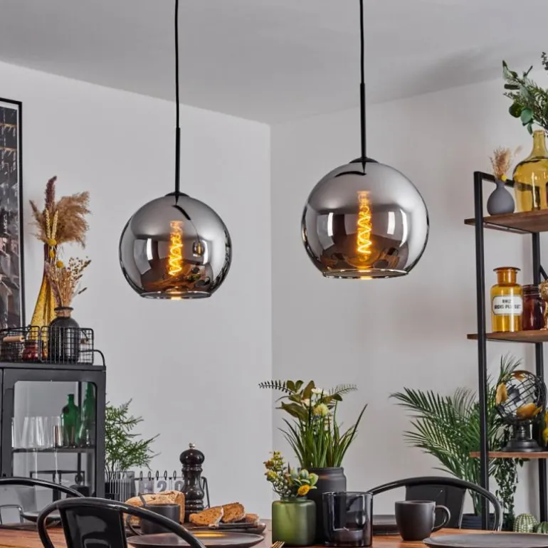 Suspension Verre 25 cm Koyoto Chrome, Fumé, 2 lumières