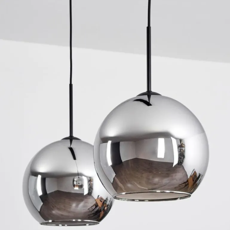 Suspension Verre 25 cm Koyoto Chrome, Fumé, 2 lumières