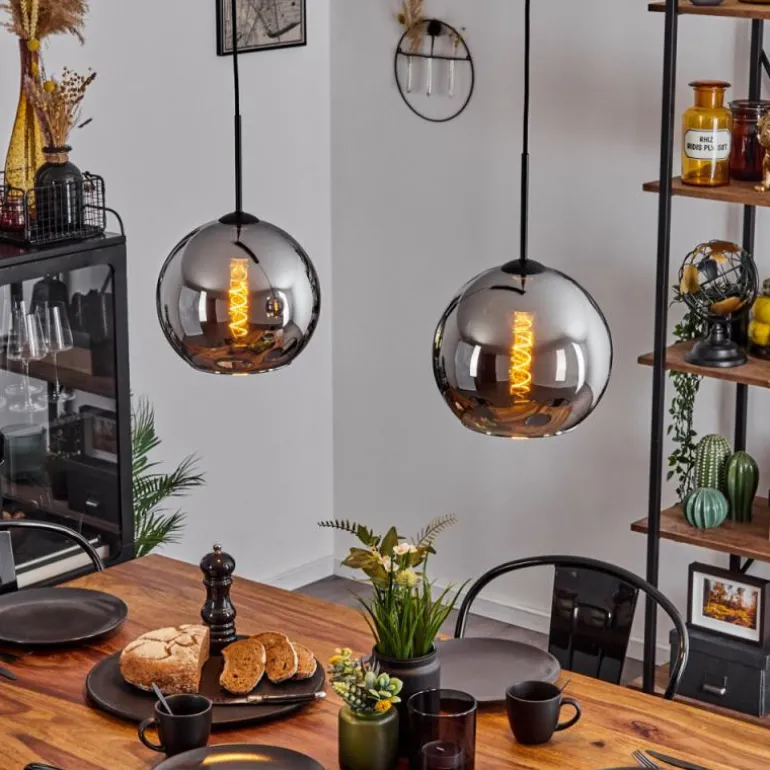 Suspension Verre 25 cm Koyoto Chrome, Fumé, 2 lumières