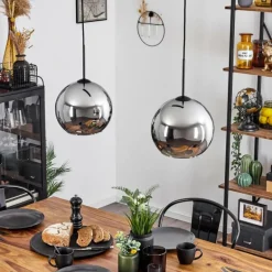 Suspension Verre 25 cm Koyoto Chrome, Fumé, 2 lumières