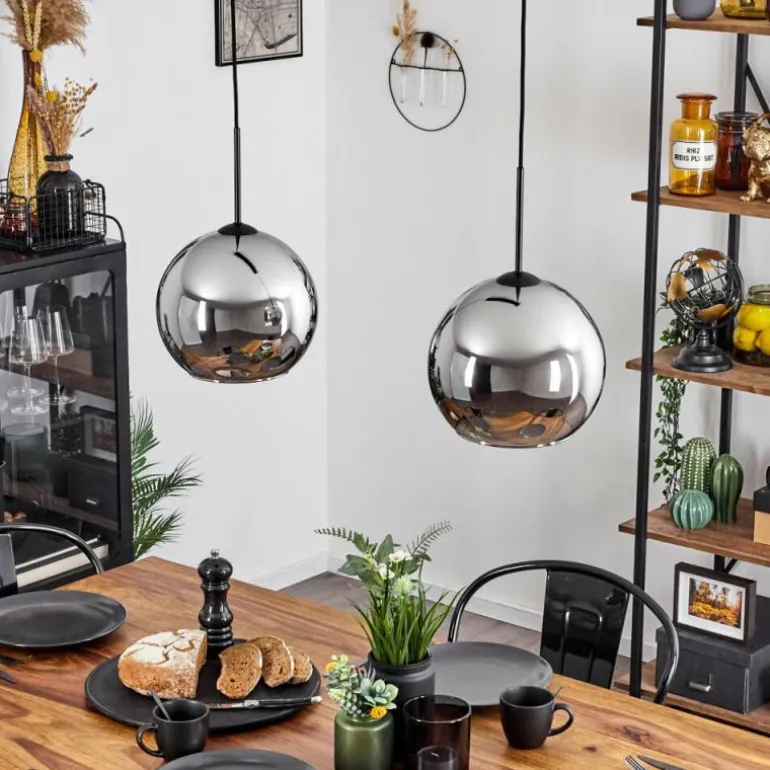 Suspension Verre 25 cm Koyoto Chrome, Fumé, 2 lumières