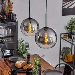 Suspension Verre 25 cm Koyoto Clair, Fumé, 2 lumières