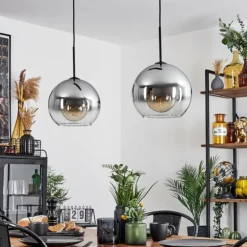 Suspension Verre 25 cm Koyoto Clair, Fumé, 2 lumières