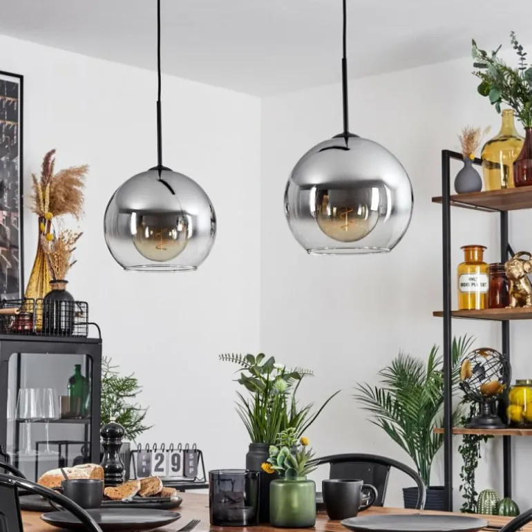 Suspension Verre 25 cm Koyoto Clair, Fumé, 2 lumières