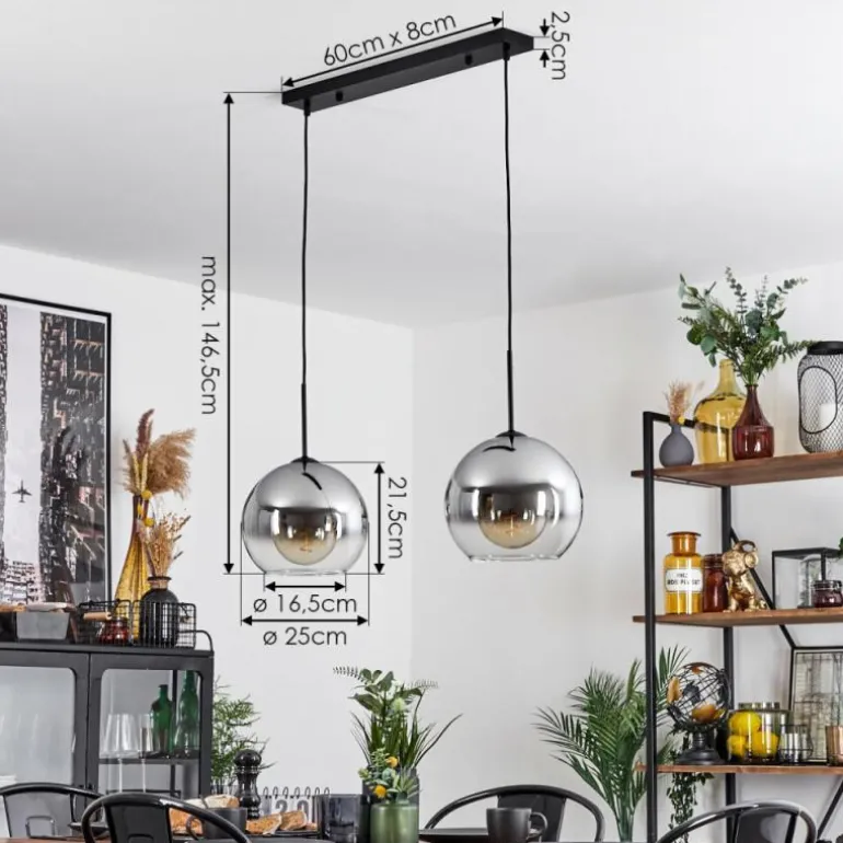 Suspension Verre 25 cm Koyoto Clair, Fumé, 2 lumières