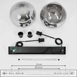 Suspension Verre 25 cm Koyoto Clair, Fumé, 2 lumières