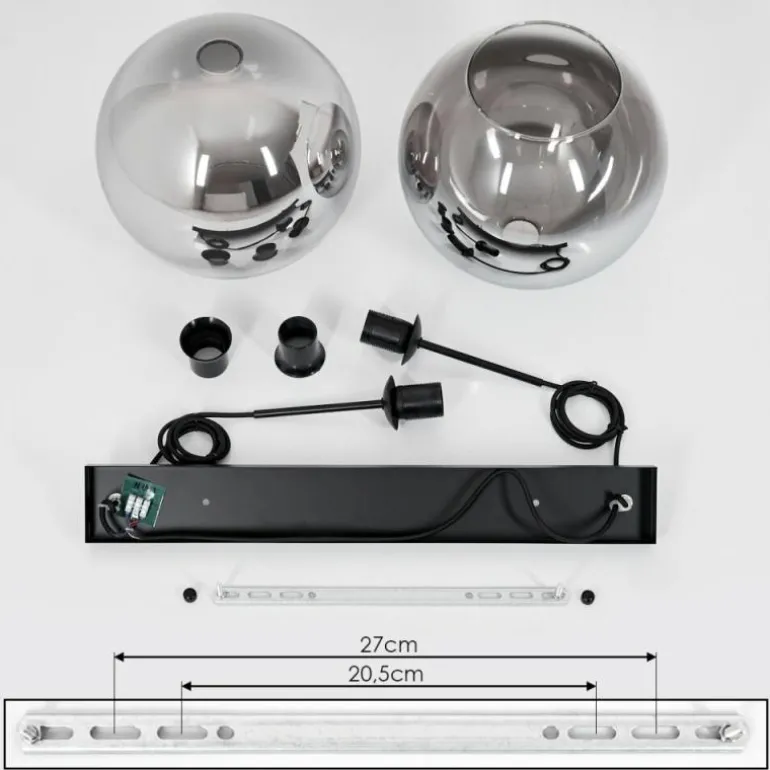 Suspension Verre 25 cm Koyoto Clair, Fumé, 2 lumières