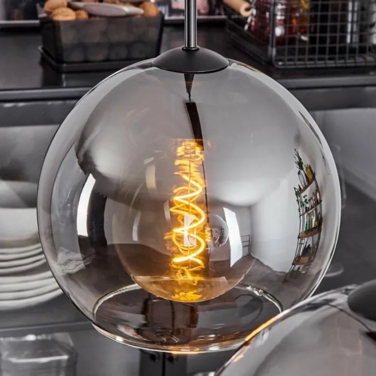 Suspension Verre 25 cm Koyoto Clair, Fumé, 2 lumières