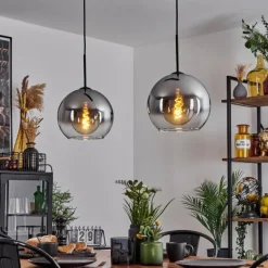 Suspension Verre 25 cm Koyoto Clair, Fumé, 2 lumières