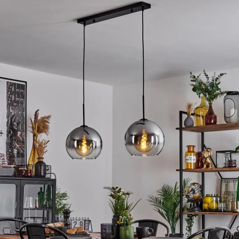 Suspension Verre 25 cm Koyoto Clair, Fumé, 2 lumières