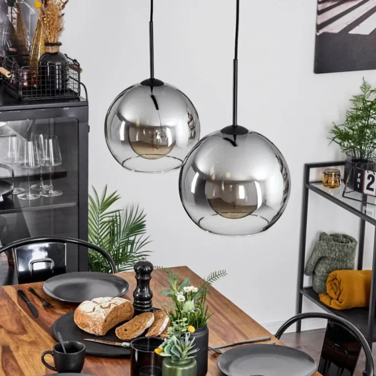 Suspension Verre 25 cm Koyoto Clair, Fumé, 2 lumières