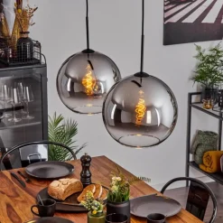 Suspension Verre 30 cm Koyoto Chrome, Clair, Fumé, 2 lumières