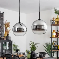 Suspension Verre 30 cm Koyoto Chrome, Clair, Fumé, 2 lumières