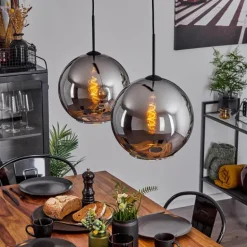 Suspension Verre 30 cm Koyoto Chrome, Fumé, 2 lumières