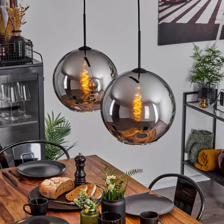 Suspension Verre 30 cm Koyoto Chrome, Fumé, 2 lumières