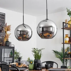 Suspension Verre 30 cm Koyoto Chrome, Fumé, 2 lumières