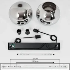 Suspension Verre 30 cm Koyoto Chrome, Fumé, 2 lumières