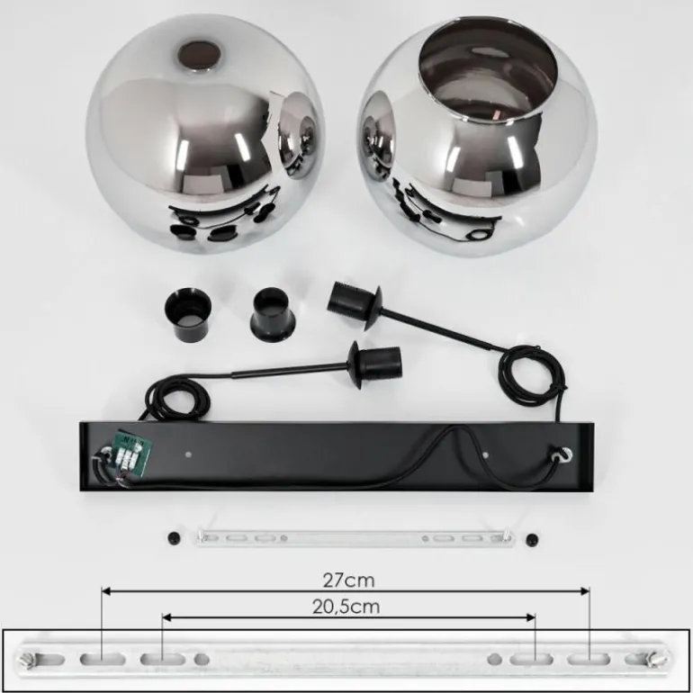 Suspension Verre 30 cm Koyoto Chrome, Fumé, 2 lumières