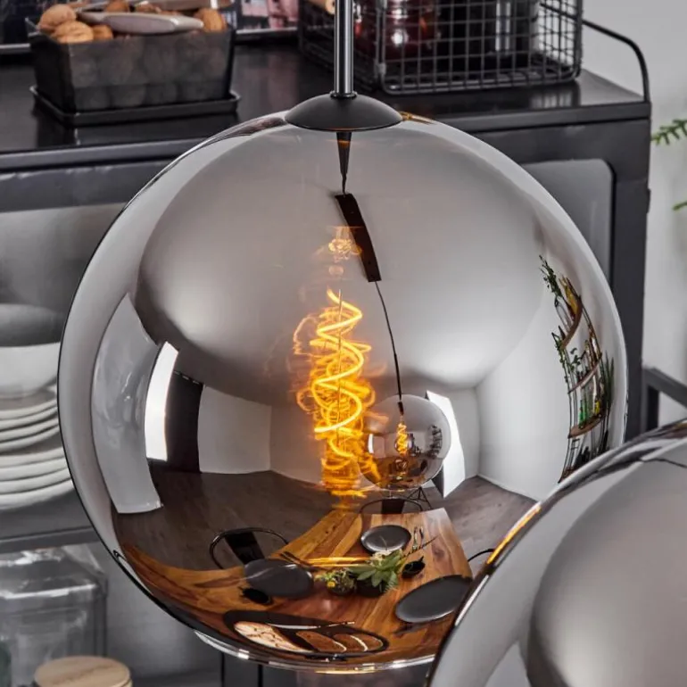 Suspension Verre 30 cm Koyoto Chrome, Fumé, 2 lumières