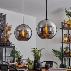 Suspension Verre 30 cm Koyoto Chrome, Fumé, 2 lumières