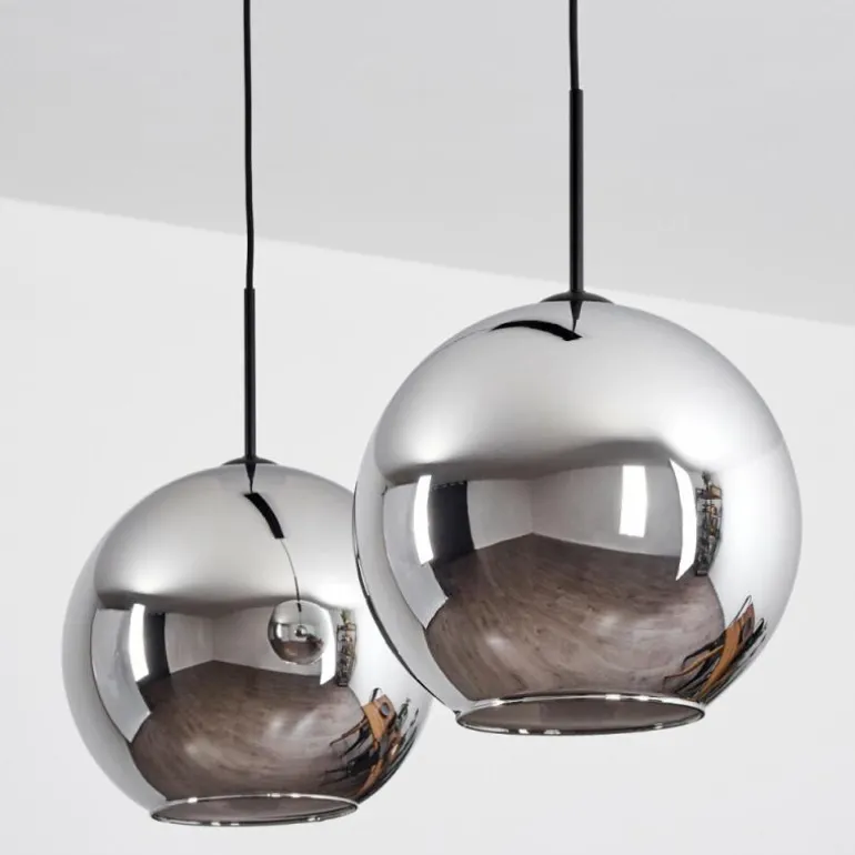 Suspension Verre 30 cm Koyoto Chrome, Fumé, 2 lumières