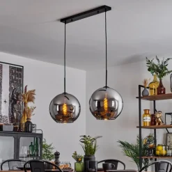 Suspension Verre 30 cm Koyoto Chrome, Fumé, 2 lumières