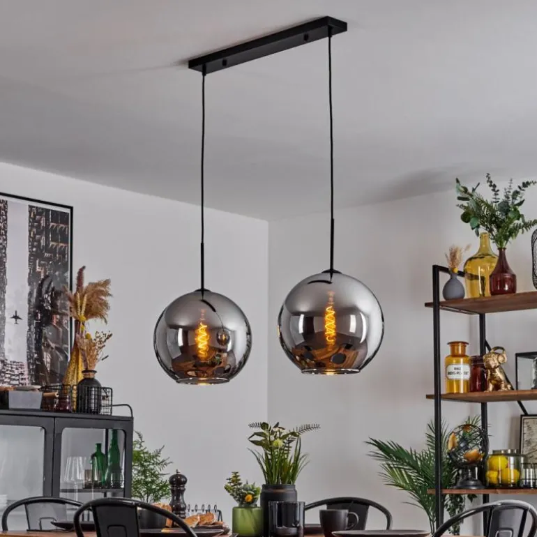 Suspension Verre 30 cm Koyoto Chrome, Fumé, 2 lumières