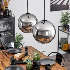 Suspension Verre 30 cm Koyoto Chrome, Fumé, 2 lumières