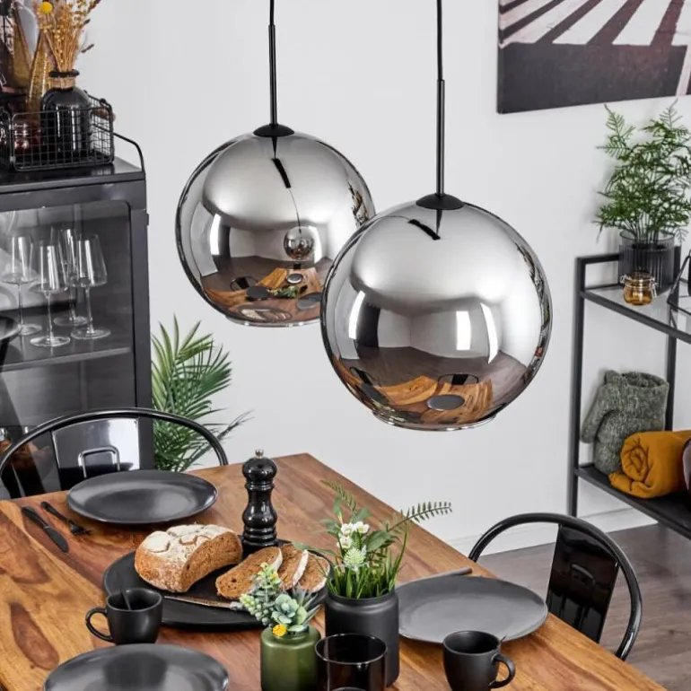 Suspension Verre 30 cm Koyoto Chrome, Fumé, 2 lumières