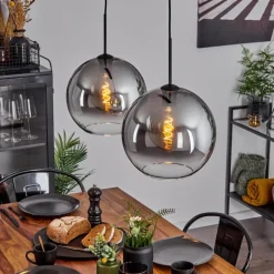 Suspension Verre 30 cm Koyoto Clair, Fumé, 2 lumières