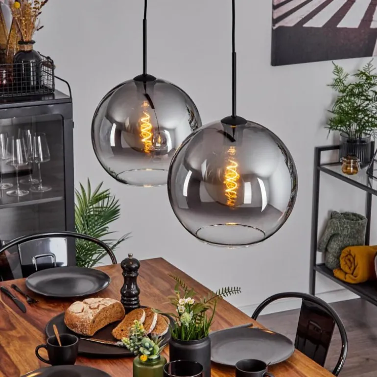 Suspension Verre 30 cm Koyoto Clair, Fumé, 2 lumières