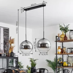 Suspension Verre 30 cm Koyoto Clair, Fumé, 2 lumières