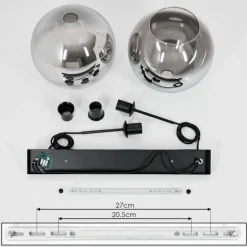 Suspension Verre 30 cm Koyoto Clair, Fumé, 2 lumières