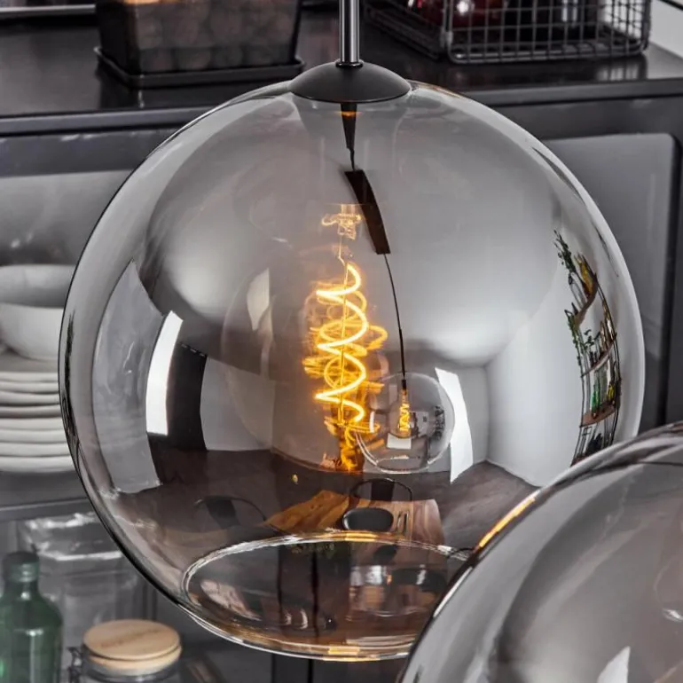 Suspension Verre 30 cm Koyoto Clair, Fumé, 2 lumières