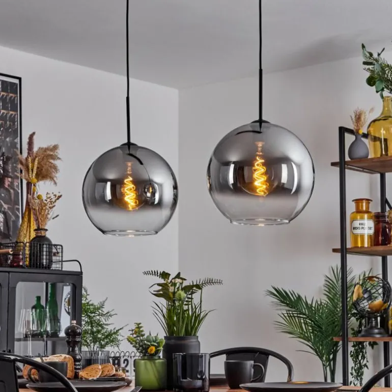 Suspension Verre 30 cm Koyoto Clair, Fumé, 2 lumières