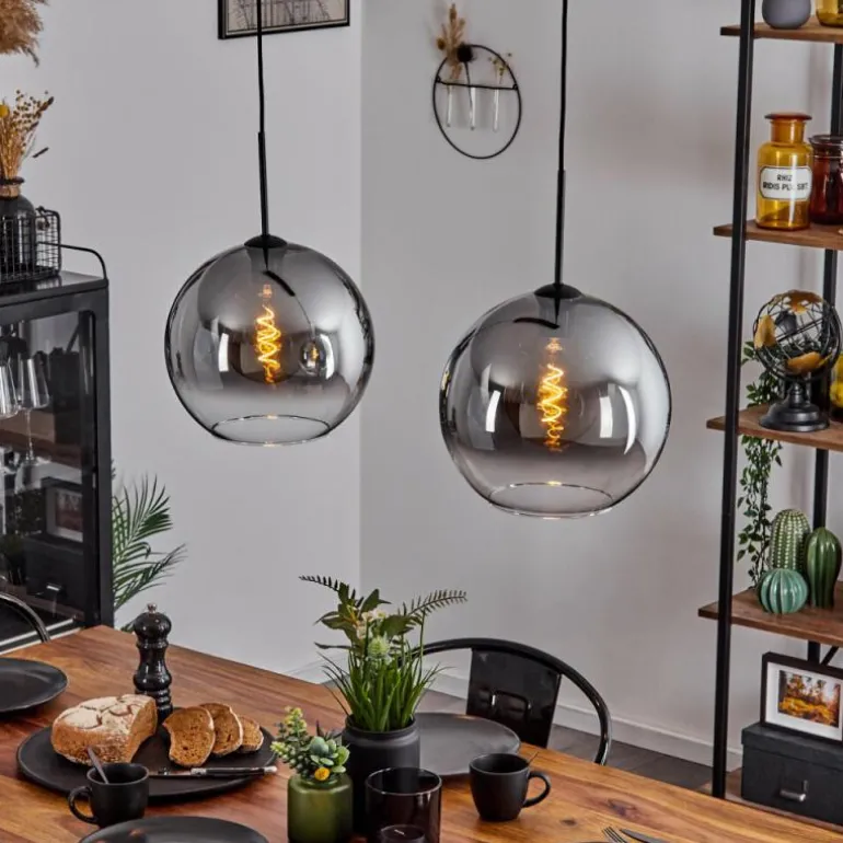 Suspension Verre 30 cm Koyoto Clair, Fumé, 2 lumières